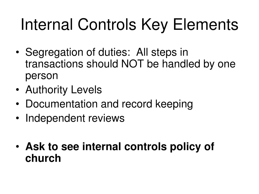 internal controls key elements