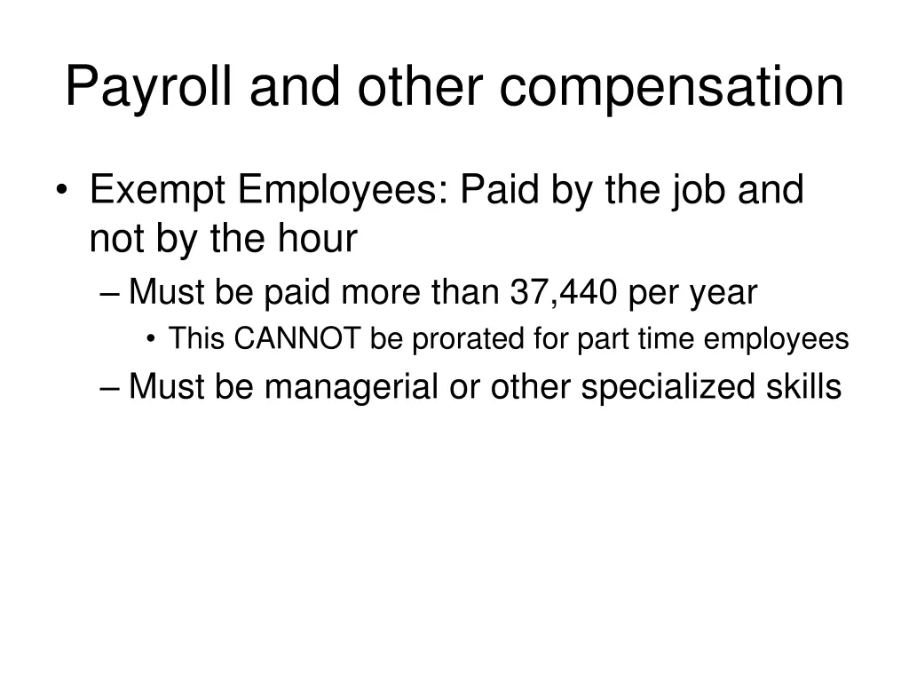 payroll and other compensation