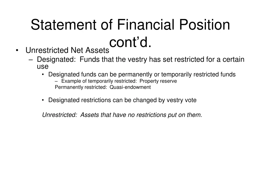 statement of financial position cont