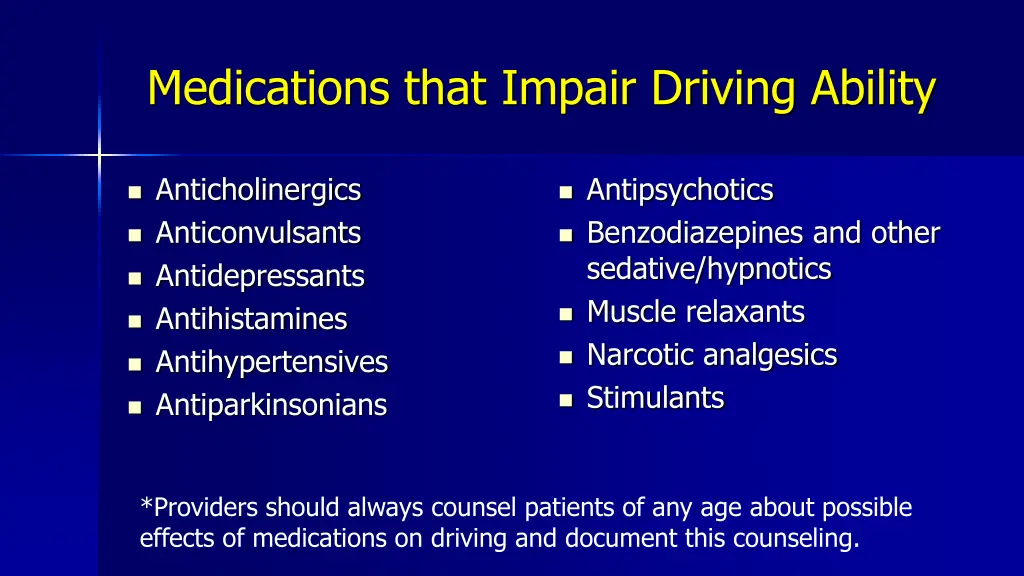 medications that impair driving ability