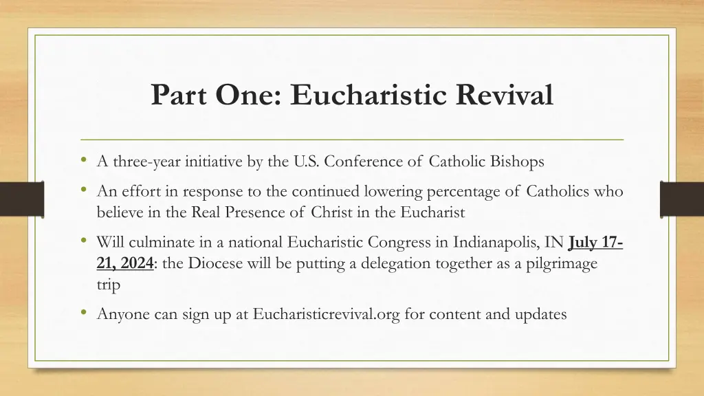 part one eucharistic revival