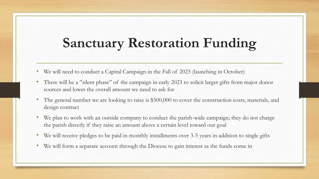 sanctuary restoration funding