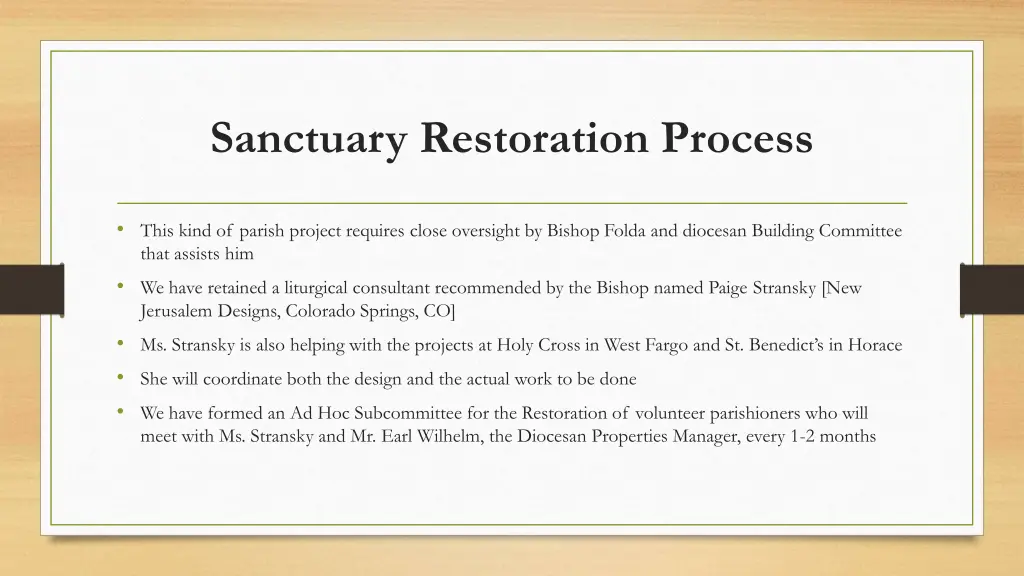 sanctuary restoration process