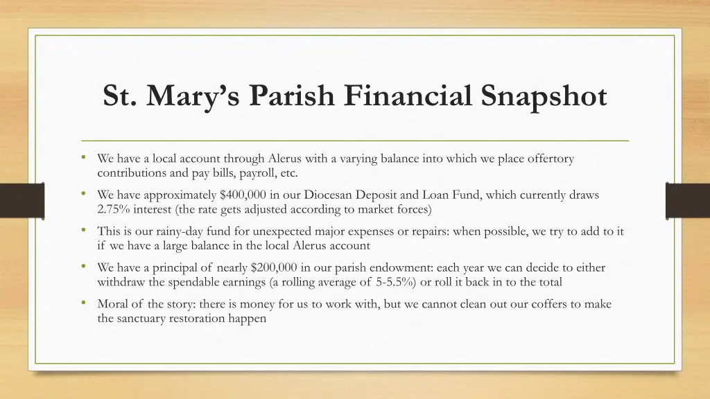st mary s parish financial snapshot