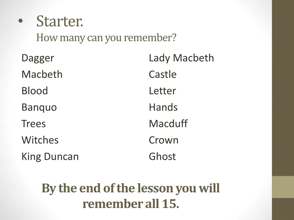 starter how many can you remember