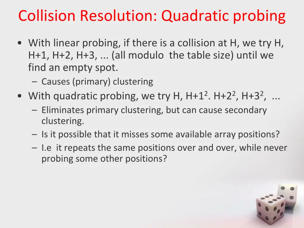 collision resolution quadratic probing