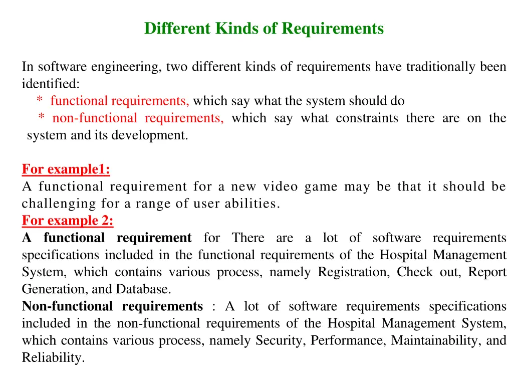 different kinds of requirements