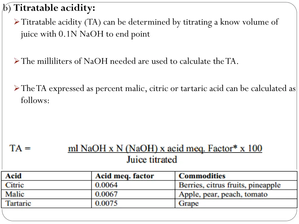 b titratable acidity titratable acidity