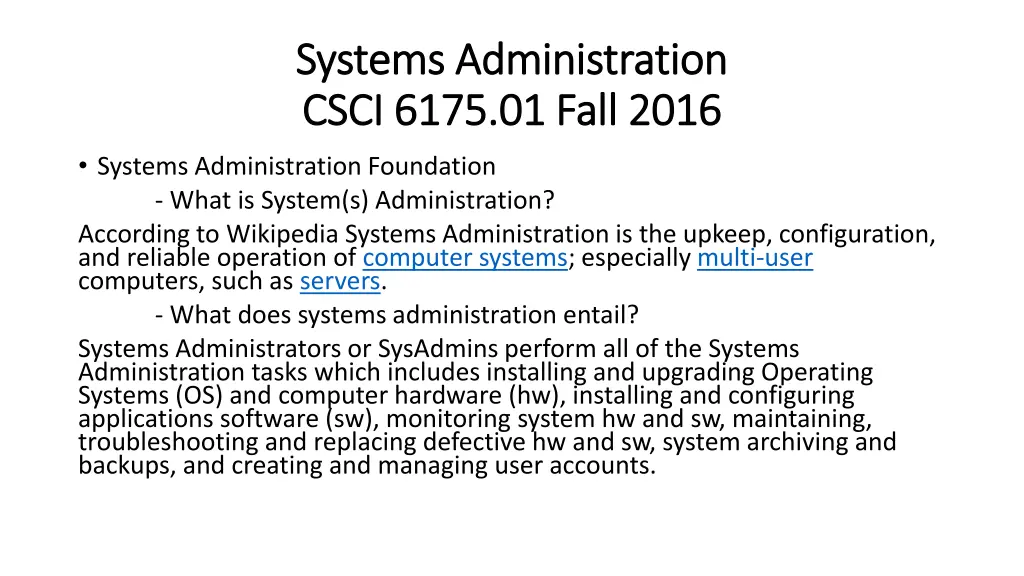 systems administration systems administration 1