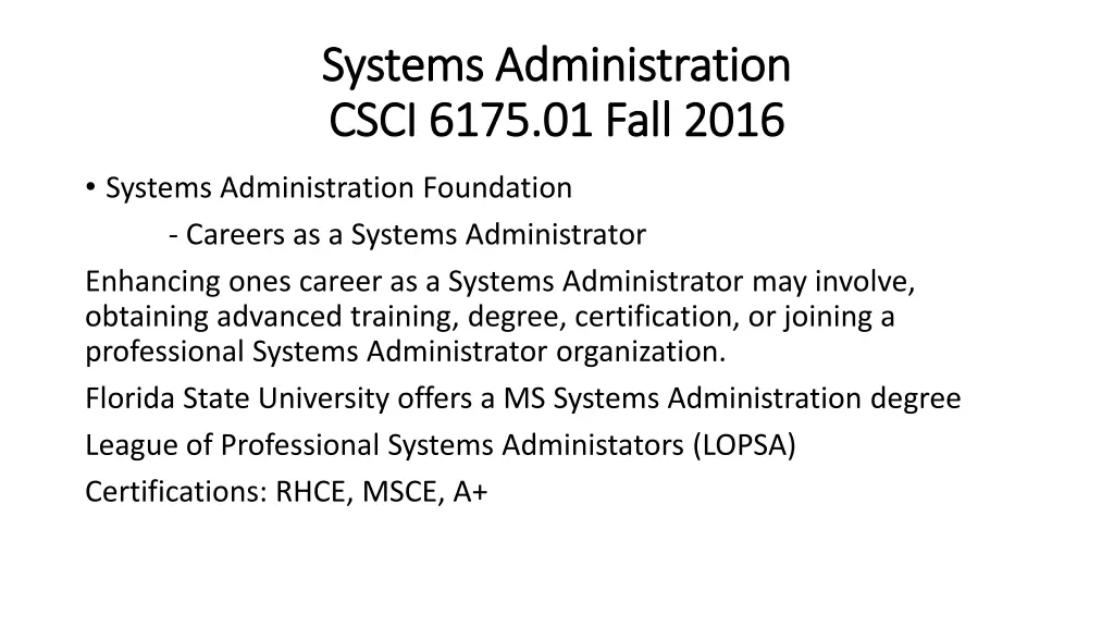 systems administration systems administration 4