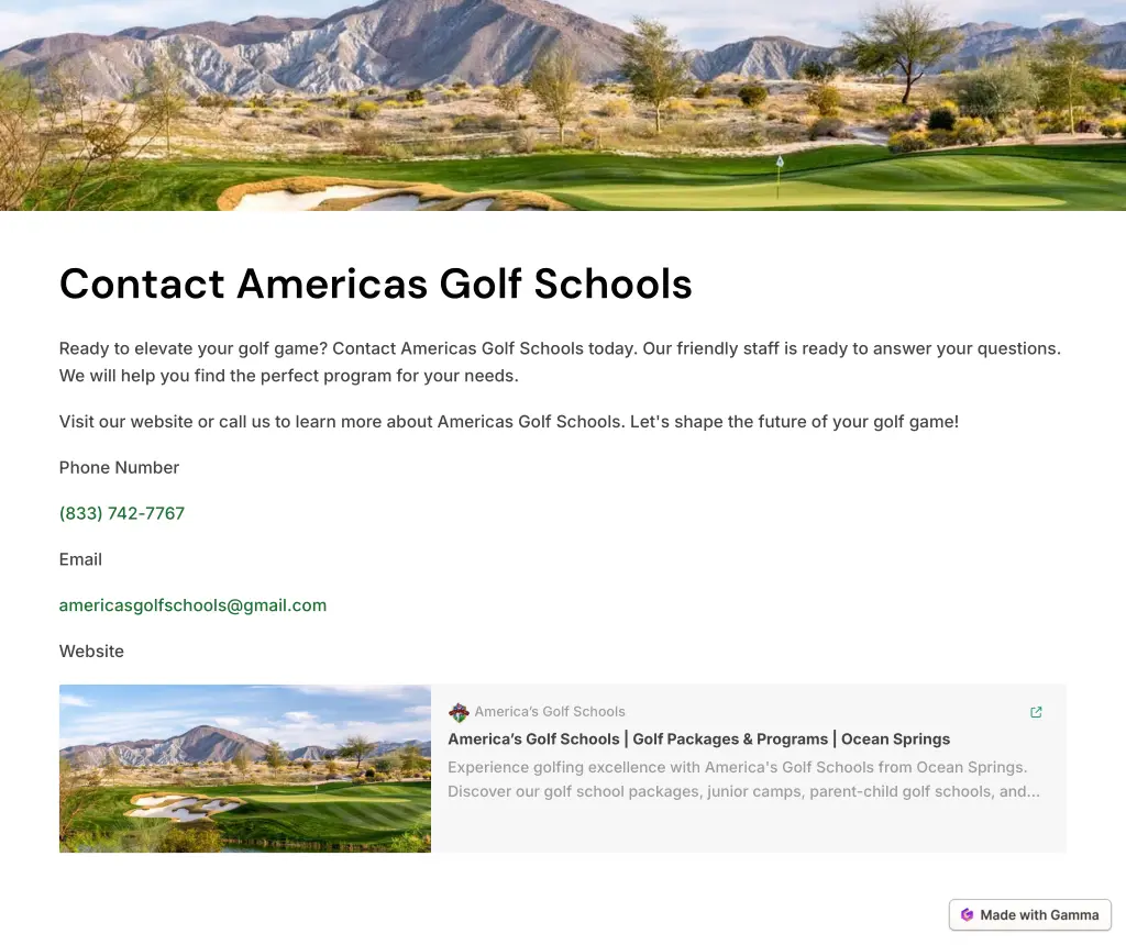 contact americas golf schools