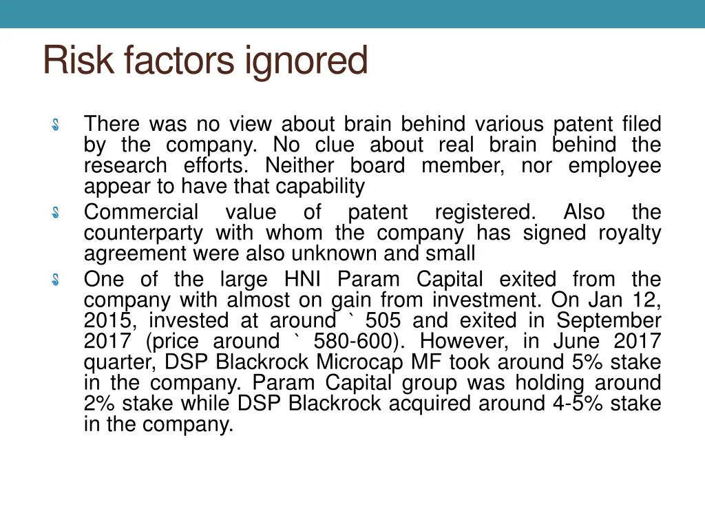 risk factors ignored