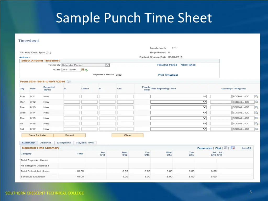 sample punch time sheet