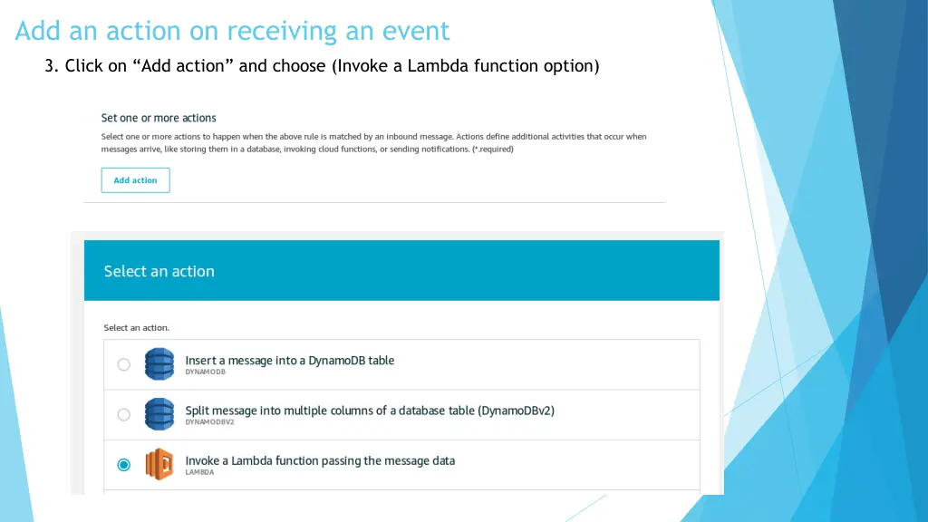 add an action on receiving an event 1