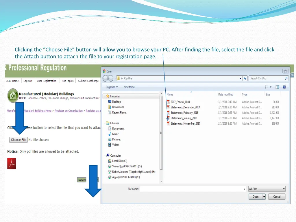 c licking the choose file button will allow