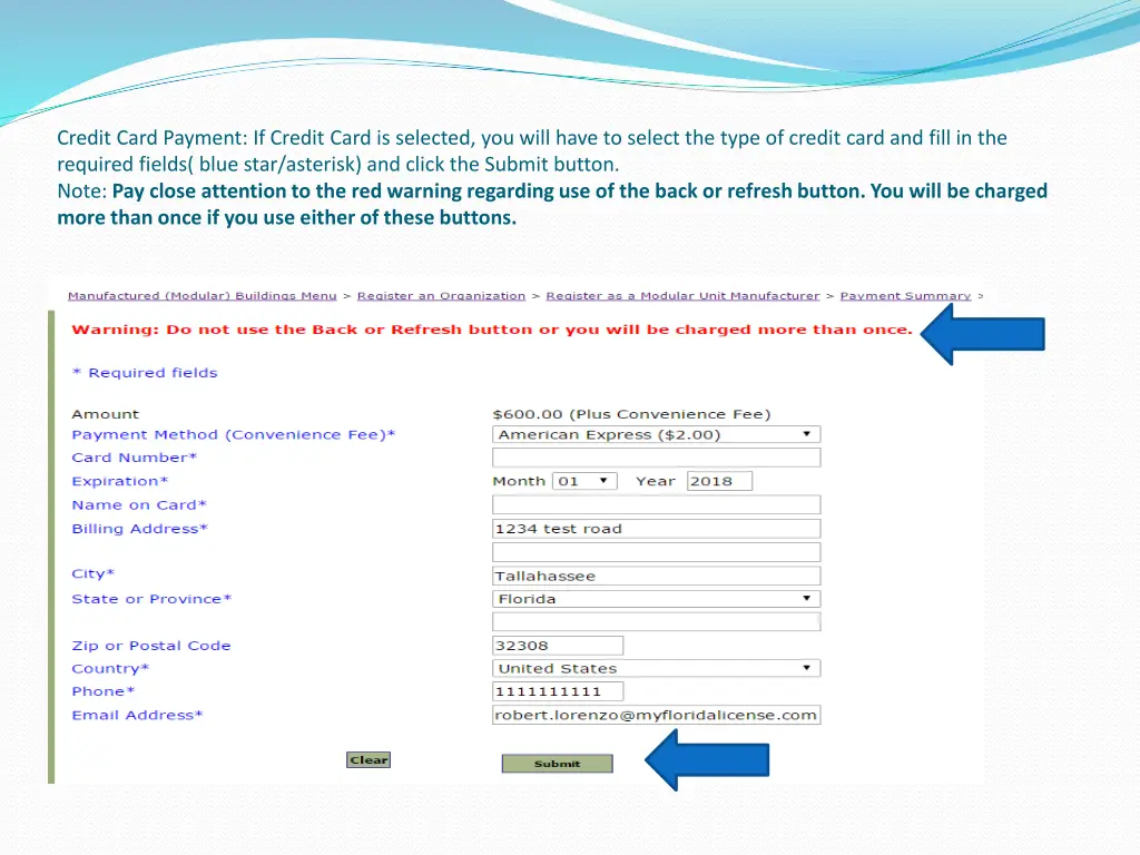 credit card payment if credit card is selected