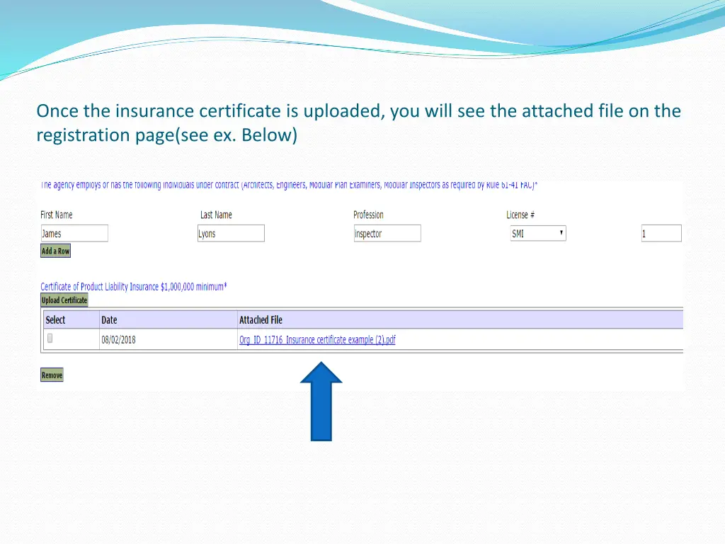 once the insurance certificate is uploaded