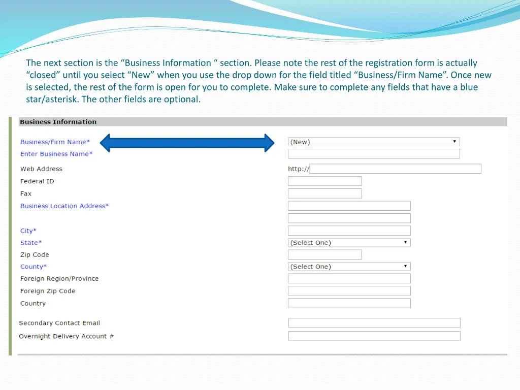 the next section is the business information