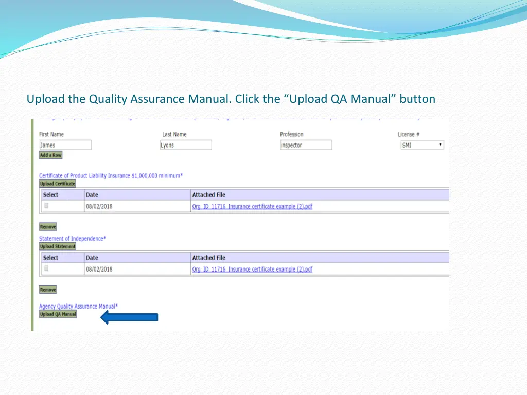 upload the quality assurance manual click