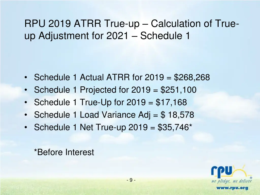 rpu 2019 atrr true up calculation of true 2