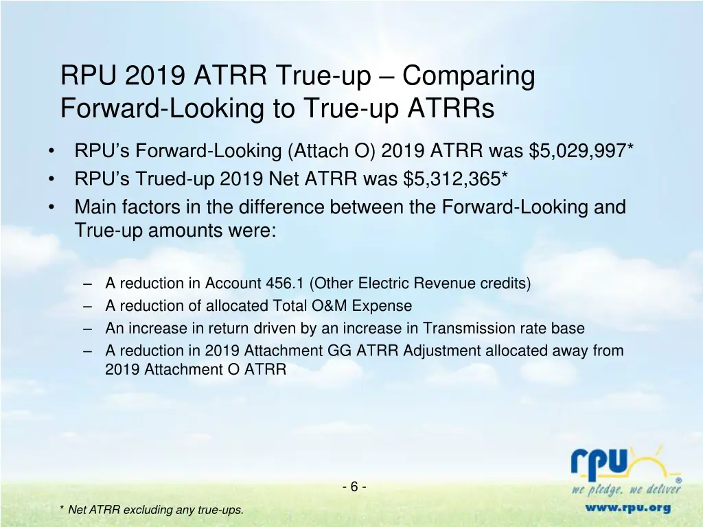 rpu 2019 atrr true up comparing forward looking