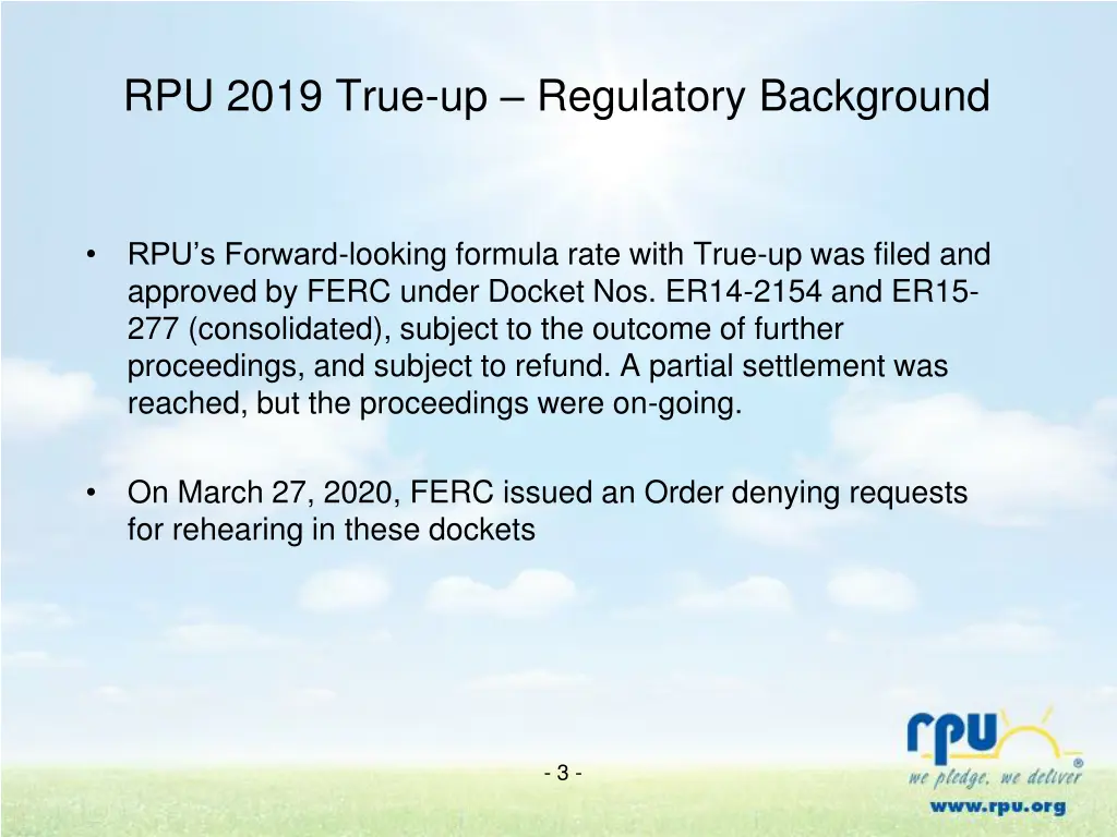 rpu 2019 true up regulatory background
