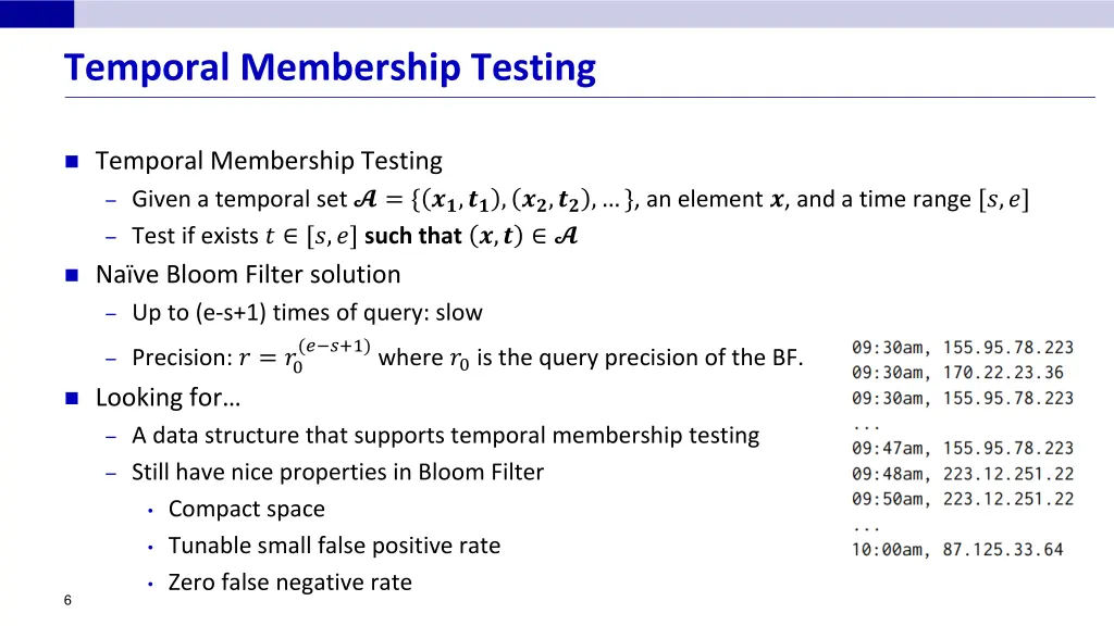 temporal membership testing