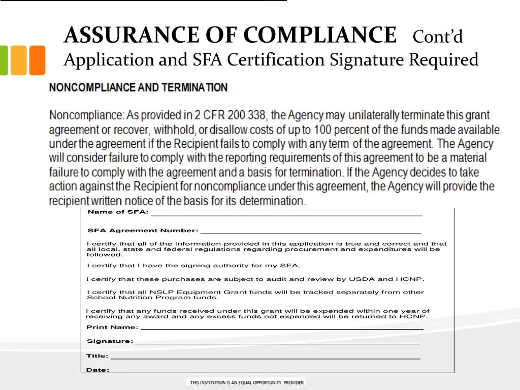assurance of compliance cont d application