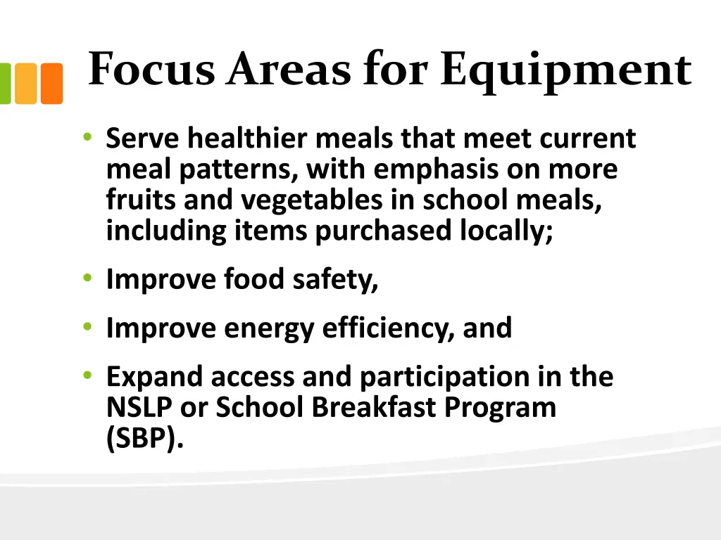 focus areas for equipment