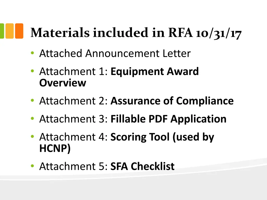 materials included in rfa 10 31 17