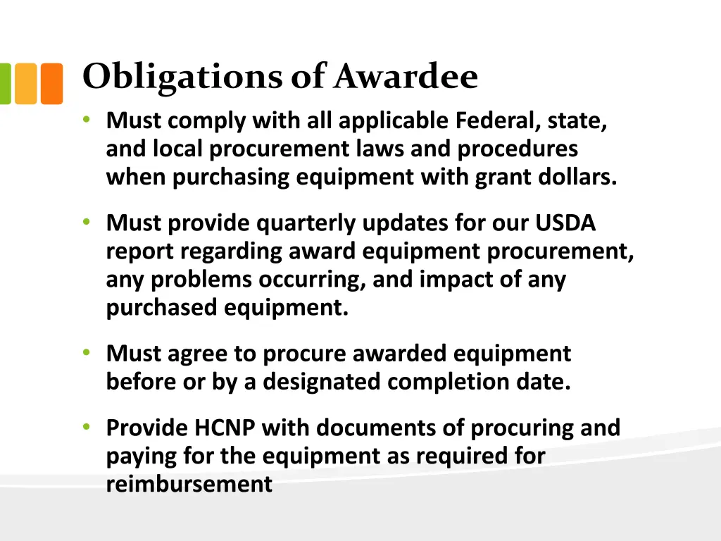 obligations of awardee must comply with
