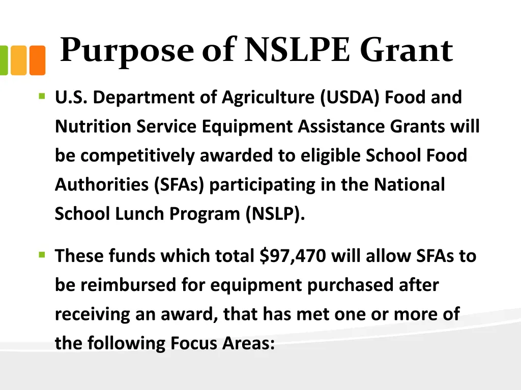 purpose of nslpe grant