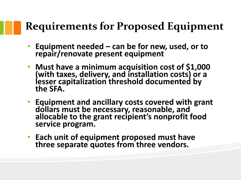 requirements for proposed equipment