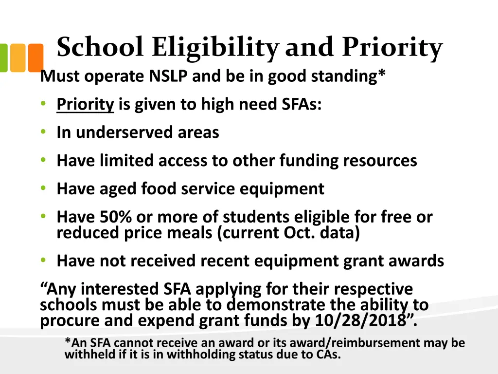 school eligibility and priority must operate nslp
