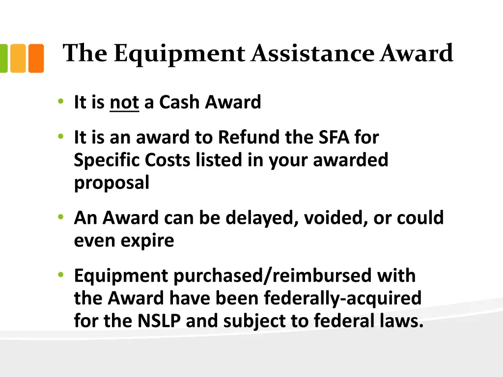 the equipment assistance award