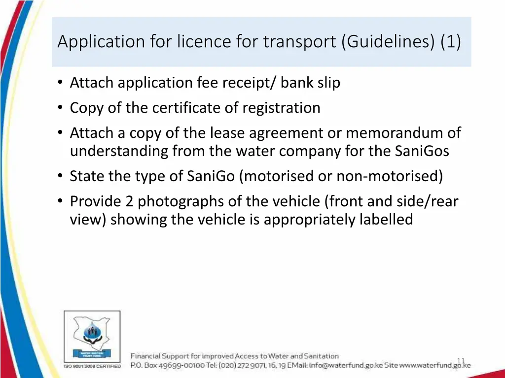 application for licence for transport guidelines 1