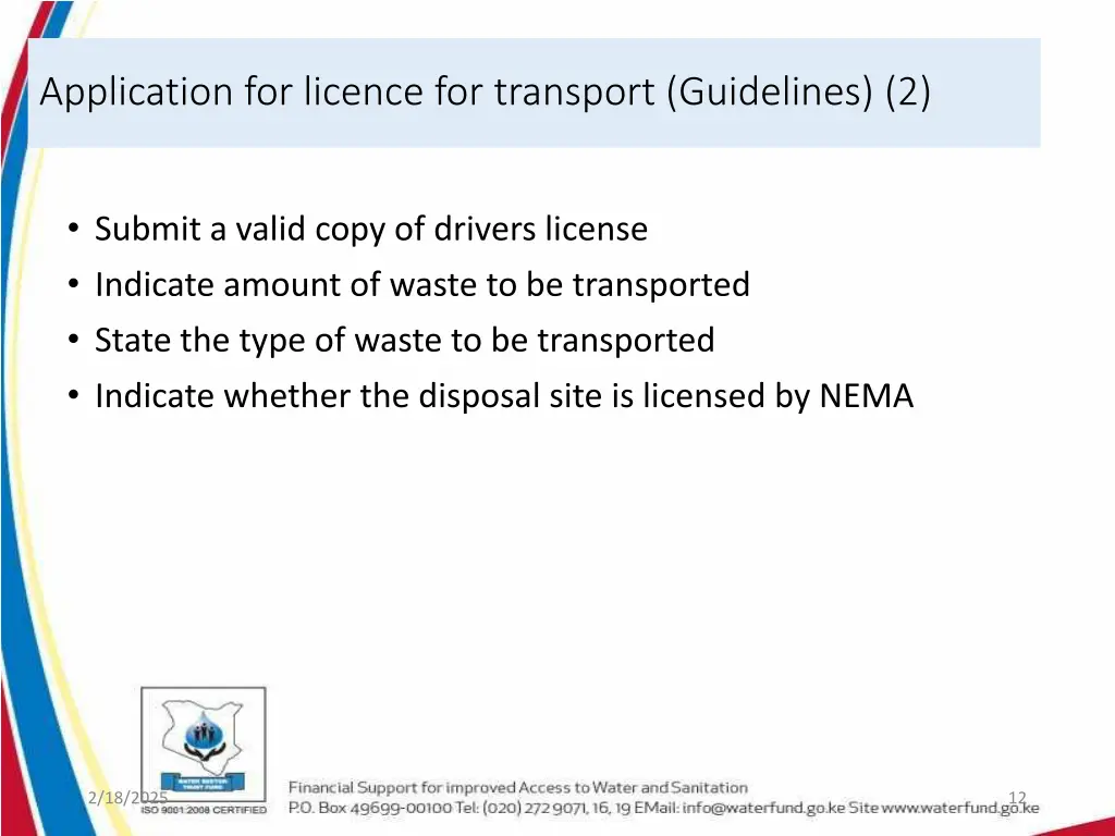 application for licence for transport guidelines 2