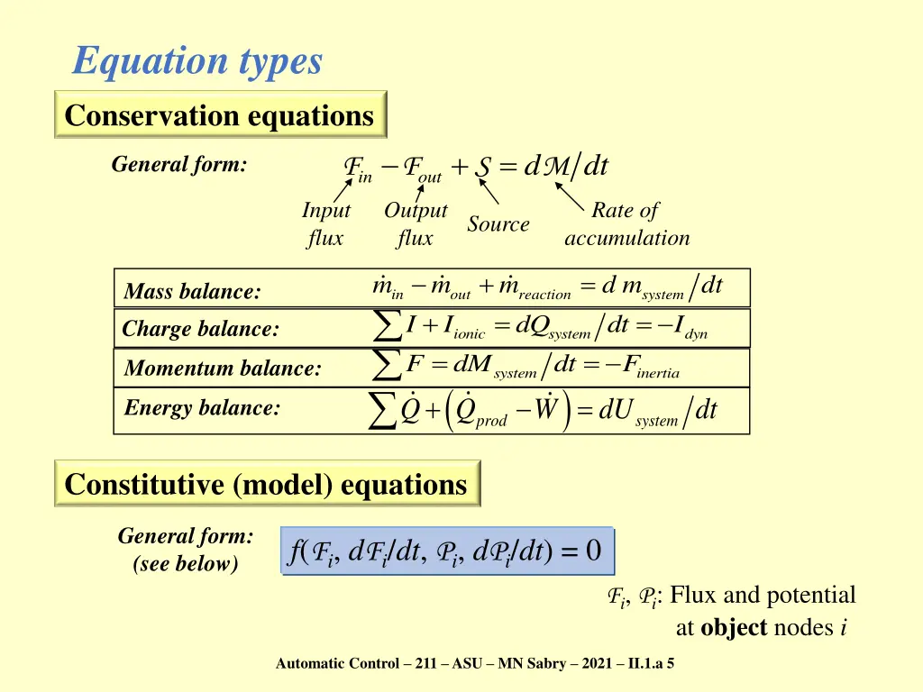 equation types conservation equations
