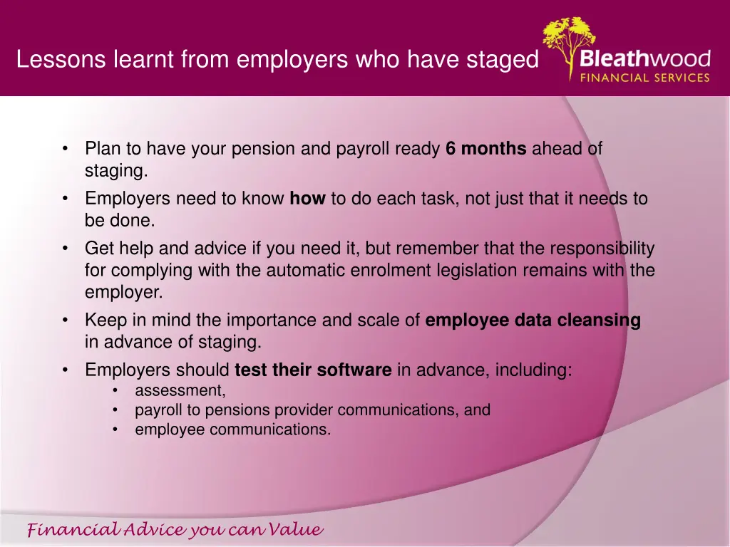 lessons learnt from employers who have staged