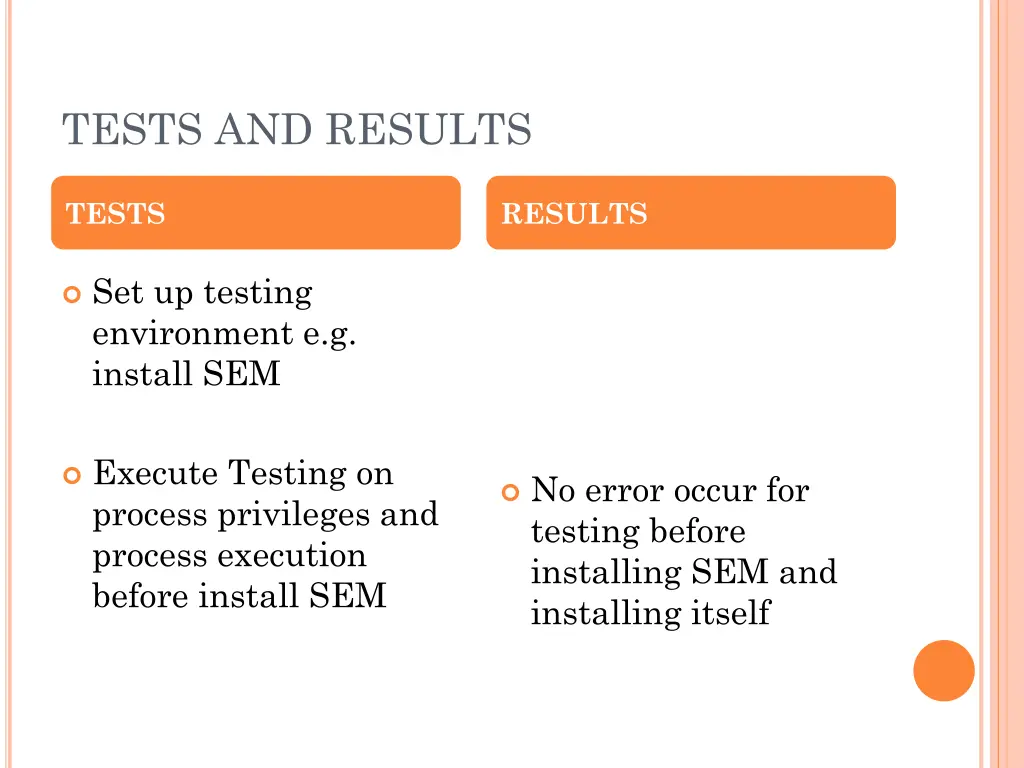 tests and results
