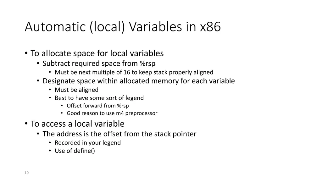 automatic local variables in x86