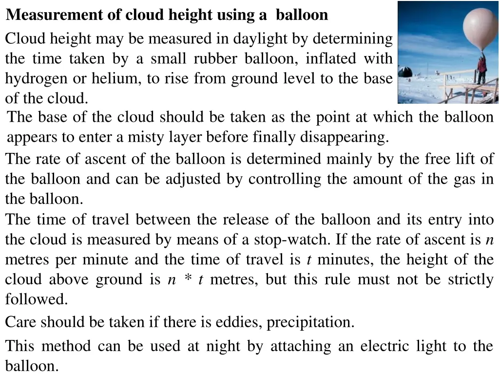 measurement of cloud height using a balloon cloud