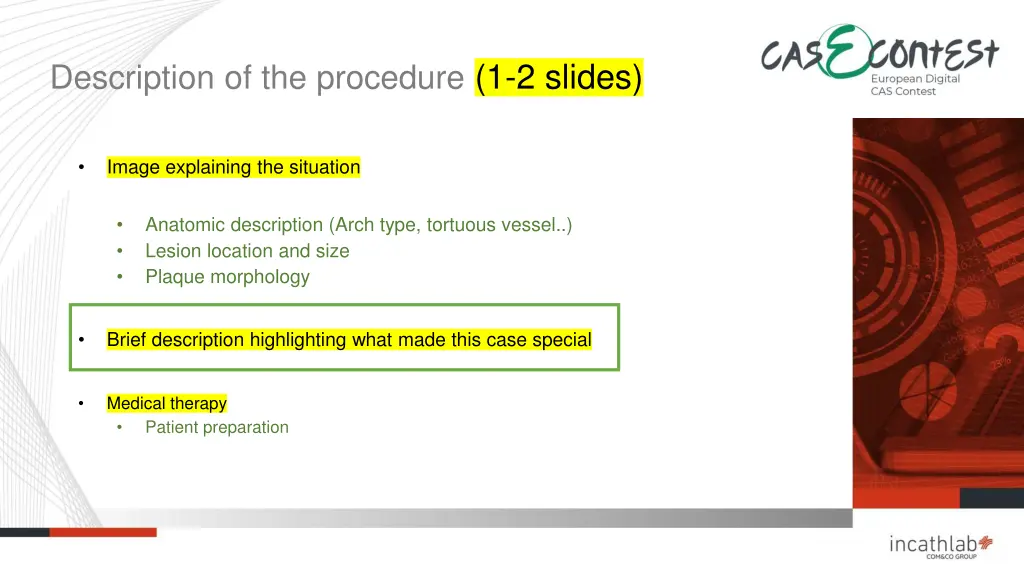 description of the procedure 1 2 slides