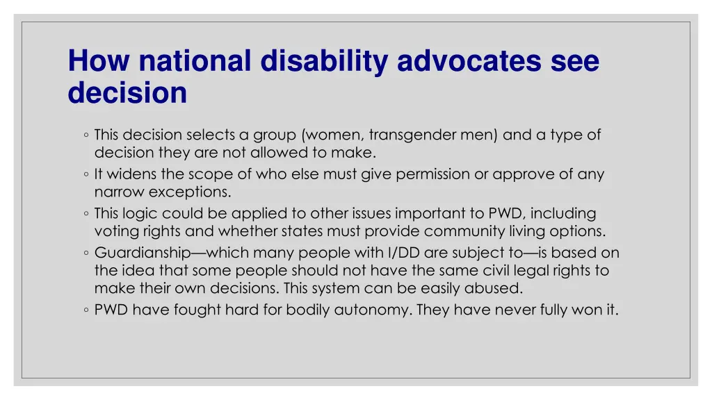 how national disability advocates see decision