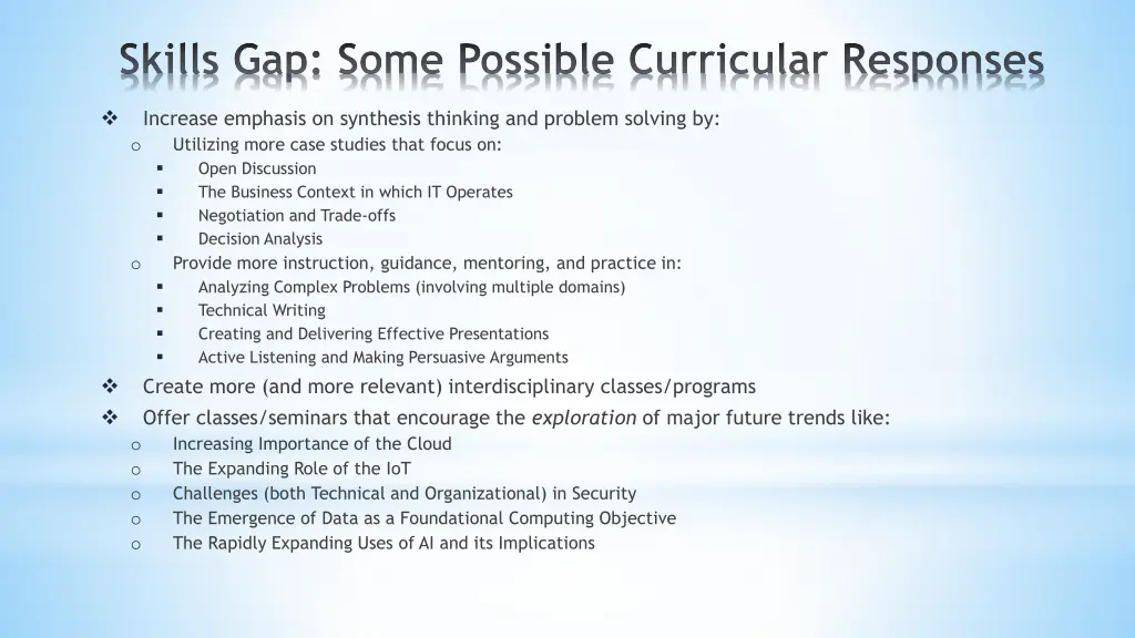 skills gap some possible curricular responses