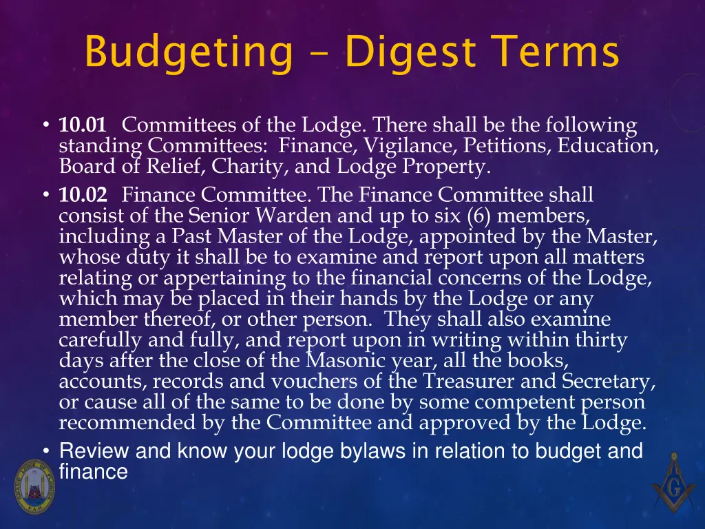 budgeting digest terms
