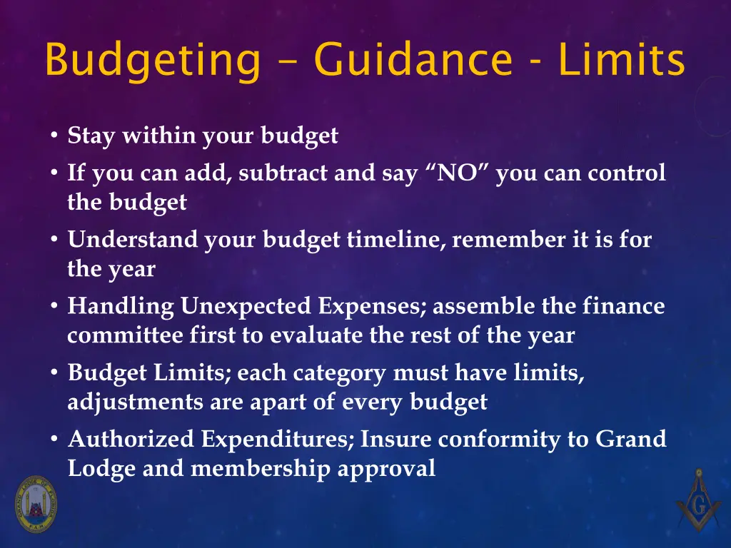 budgeting guidance limits 1