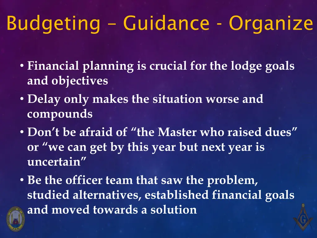 budgeting guidance organize