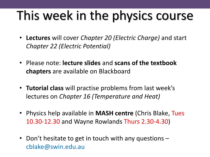this week in the physics course