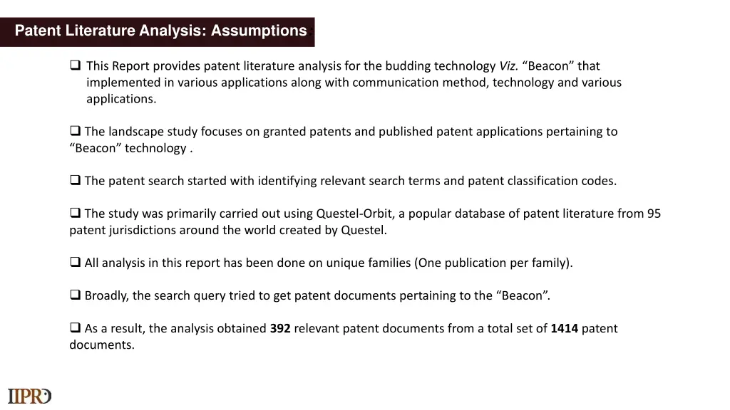 patent literature analysis assumptions patent